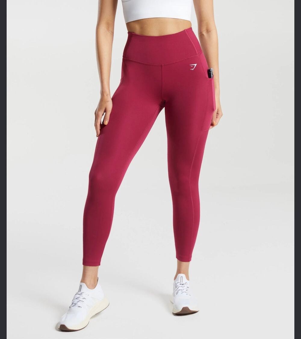 Gymshark Fitness Workout Pocket Leggings Raspberry Womens Size S 7/8 Length